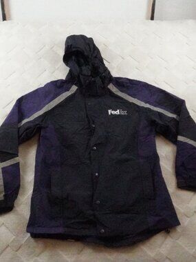 FedEx Stan Herman Reflective Hooded Rain Jacket Mens Medium Full Zip